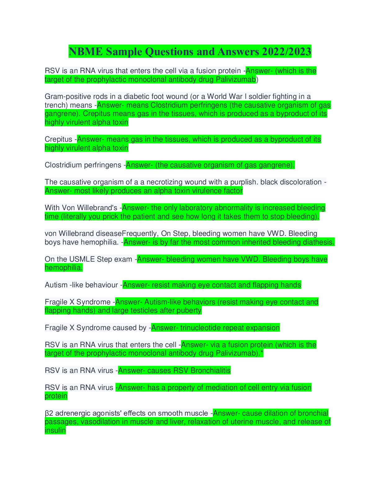 Preview image for NBME Sample Questions and Answers 2022/2023